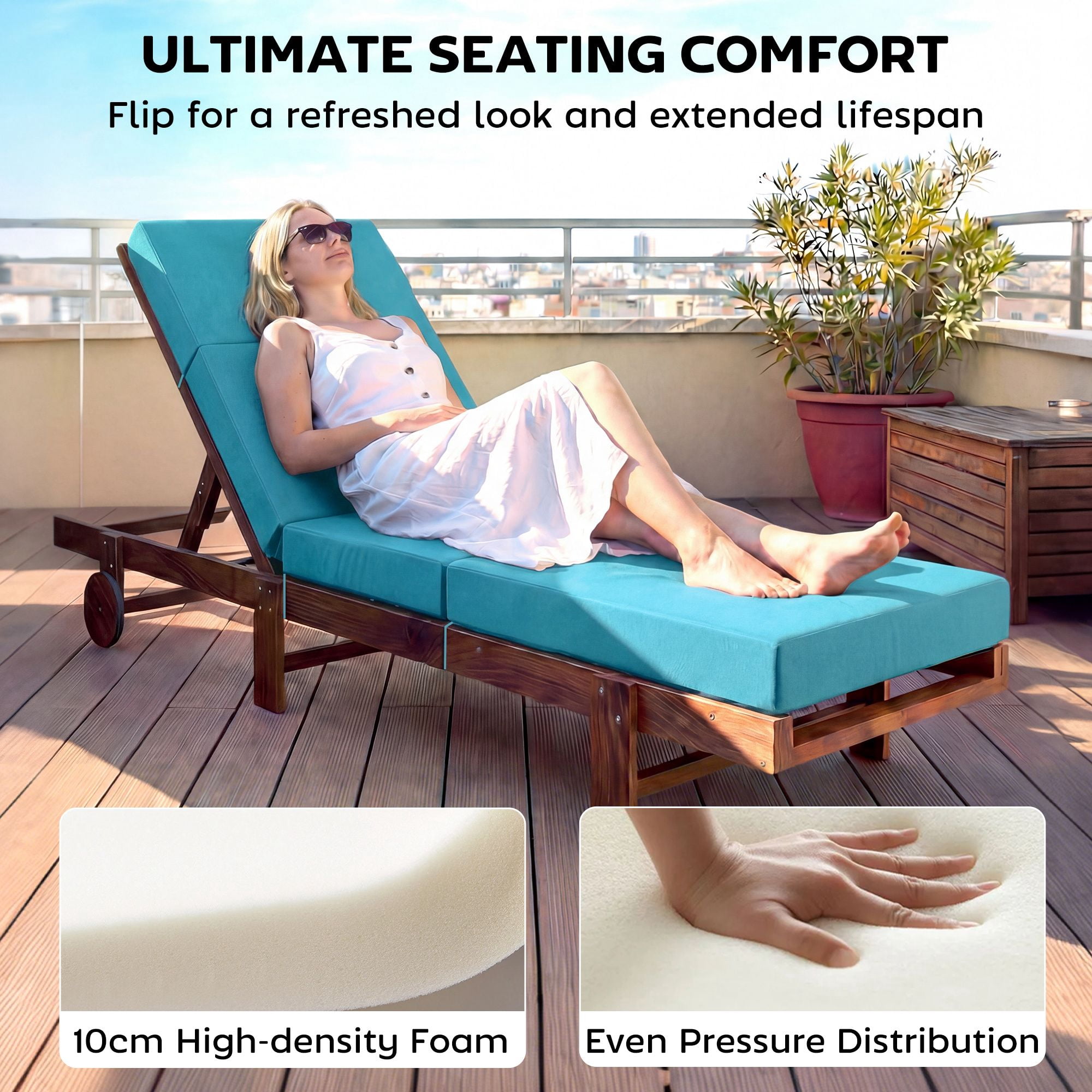 Alvantor Chaise Lounge Cushion 4" Lounge Chair Cushion for Outdoor 21" x 72 ",Blue