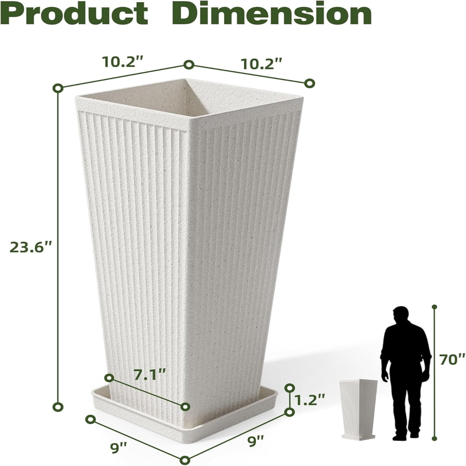 TOPCOMFY Tall Planters for Outdoor Plants Set of 2, 23.6" Modern Tapered Indoor Flower Pots with Drainage Holes/Partition/Tray for Porch Patio Garden, White