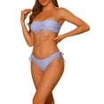 thumbnail image 4 of Conjuntos de bikini bandeau floral para mujer 2 piezas con lazo lateral y parte inferior de triángulo traje de baño color púrpura pequeño, 4 of 5
