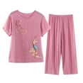 thumbnail image 2 of Yuwull Womens Pajama Sets, Women Pajama Sets Capris Pajama Sets for Women 2 Piece Casual Floral Printed Short-Sleeve Top Capris Pants Plus Size Comfy Summer Outfit Pjs Set Loungewear, 2 of 3