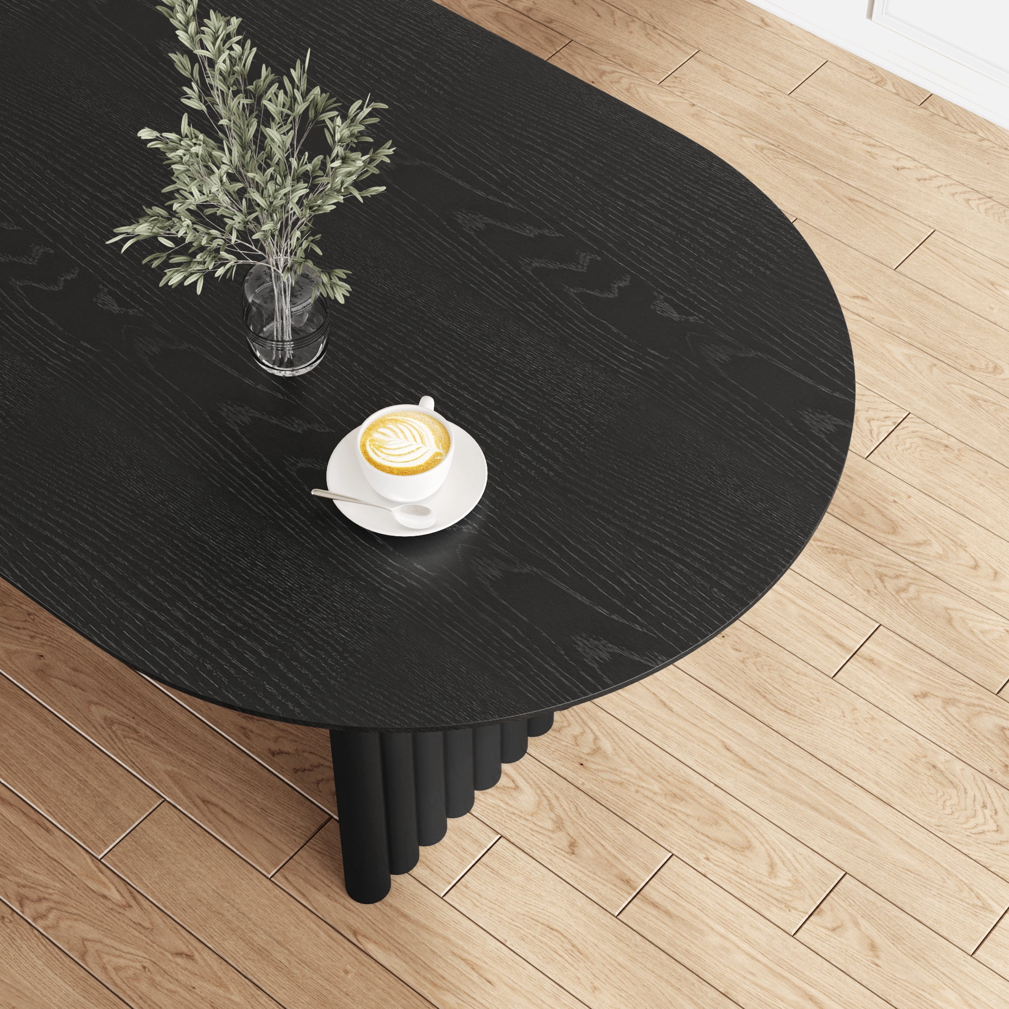 MAYEERTY 79"×40"×30" Black Oval Dining Table - Flat Striped Legs, Sturdy for Family Dining