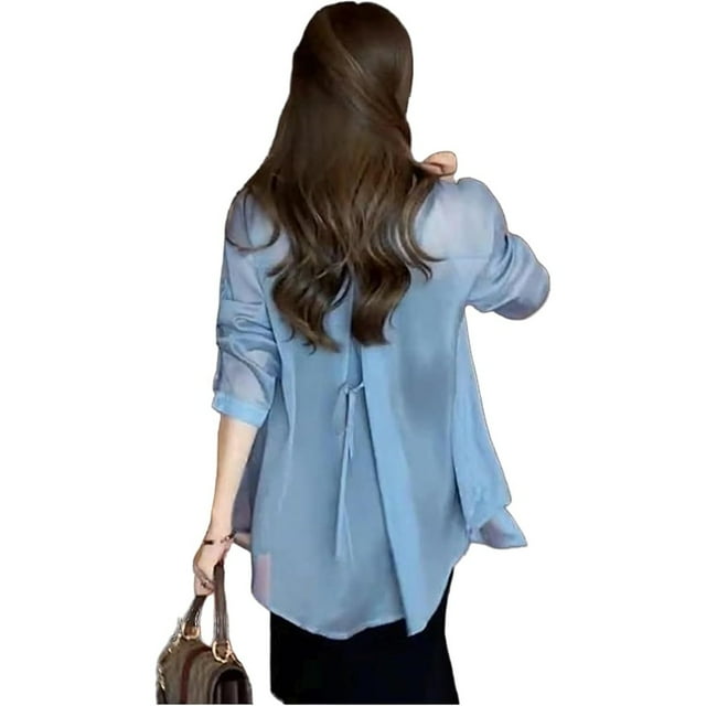 Summer Sunscreen Chiffon Shirt, Sun Protection Chiffon Blouse Lightweight, Summer Sunscreen Chiffon Blouse