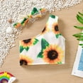 thumbnail image 4 of DHFJKG Baby Girls Swimsuit Bikini Set Kids One-Shoulder Floral Print Bathing Suit With Headband 3PCS Swimwear For 6-12M Comfy Beachwear, 4 of 7