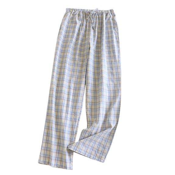 UYISJ Women's Cotton Pajama Bottoms Lightweight Sleep & Lounge Pants Plaid Sleepwear Long Pj Pants With Pocket Blue M
