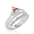 thumbnail image 3 of Dazzling Minimalist 2.25 Carat Pear Cut Affordable Ring, Morganite And Diamond Moissanite Engagement Ring, Unique Wedding Ring, Two Matching Band in 10k Solid White Gold, Gift For Her, Trio Set, 3 of 3