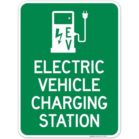 Electric Vehicle Charging Station with Graphic Sign, (SI-67869) 18x24 Inches, Rust Free .063 Aluminum, Fade Resistant, Made in USA
