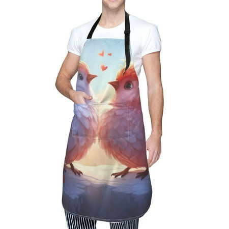 

Cauagu Heart Sky Bird Couple Aprons with Pockets Waterproof Apron for Women Kitchen Cooking Apron Adjustable Bib Aprons Chef Apron for Cooking Drawing Crafting