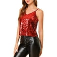 thumbnail image 5 of INSPIRE CHIC Women's Sequin Spaghetti Strap Crop Camisole Tank Tops M Red, 5 of 9
