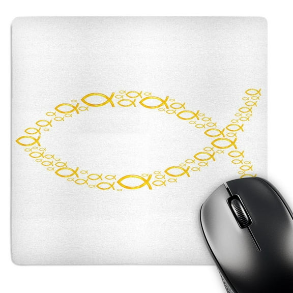3dRose, Christian Fish Symbol (unique pattern - gold), MousePad
