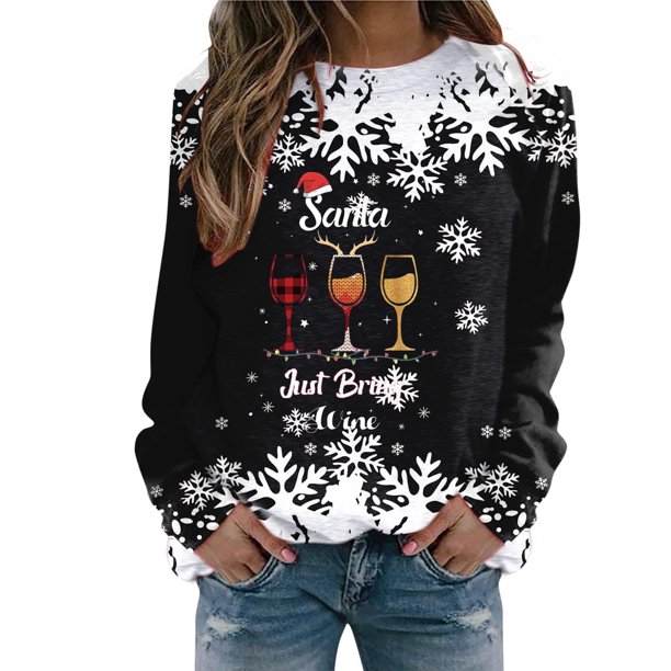 Gibobby Sudadera navideña mujer informal de casa con estampado navideño para mujer(AJ,CH)