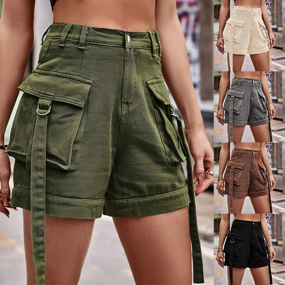 Wlynlyn Denim Shorts for Women High Waisted Jeans Shorts Wide Leg Cargo Shorts with Pockets