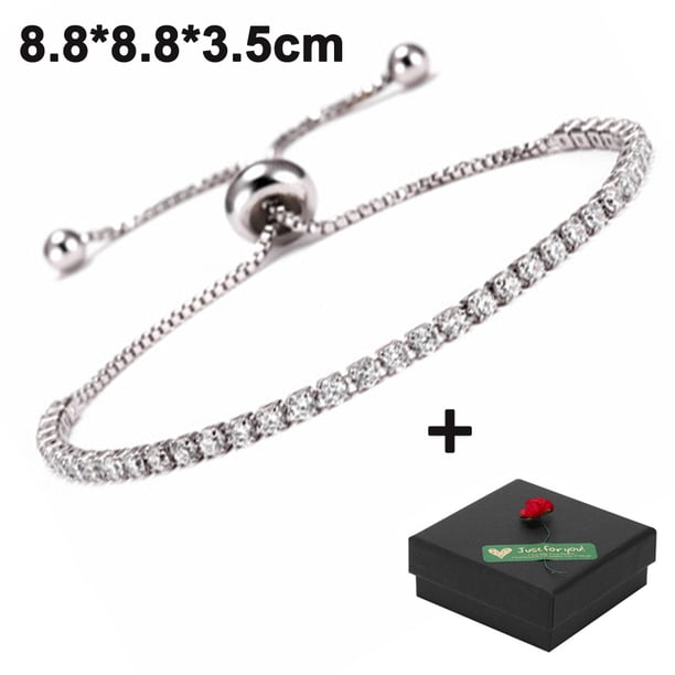 Pulsera de cristal para mujer, regalo de bodas de cumpleaños con caja para madre, novia, esposa, damas de honor, pulsera ajustable con diamantes brillantes MFZFUKR 220977-2