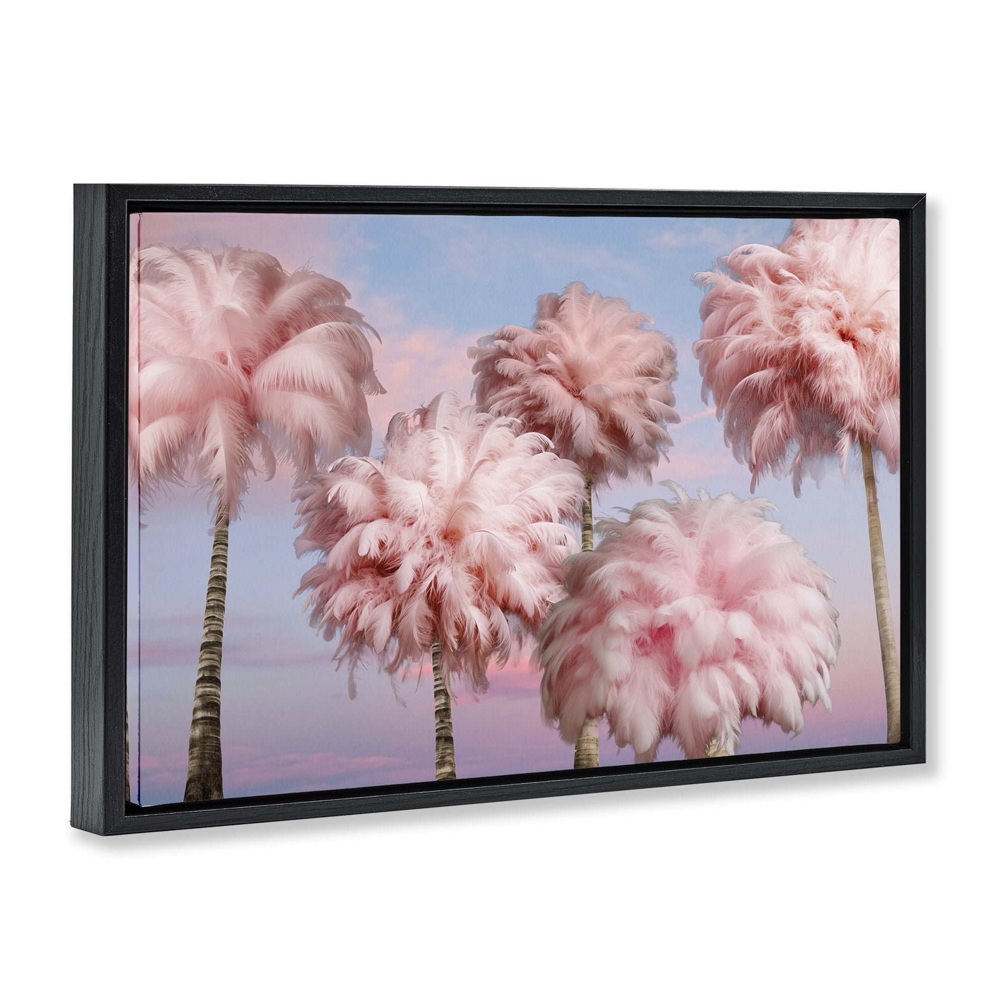 Stupell Industries Fluffy Pink Palm Trees Botanical & Floral Painting Black Floater Framed Canvas Art Print Wall Art, 31 x 21