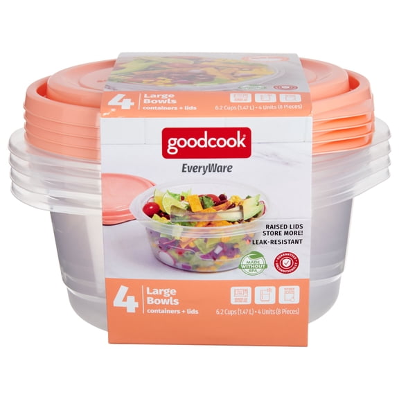 GoodCook EveryWare 6.2-Cup Large Bowls Food Storage Container, Set of 4 Orange