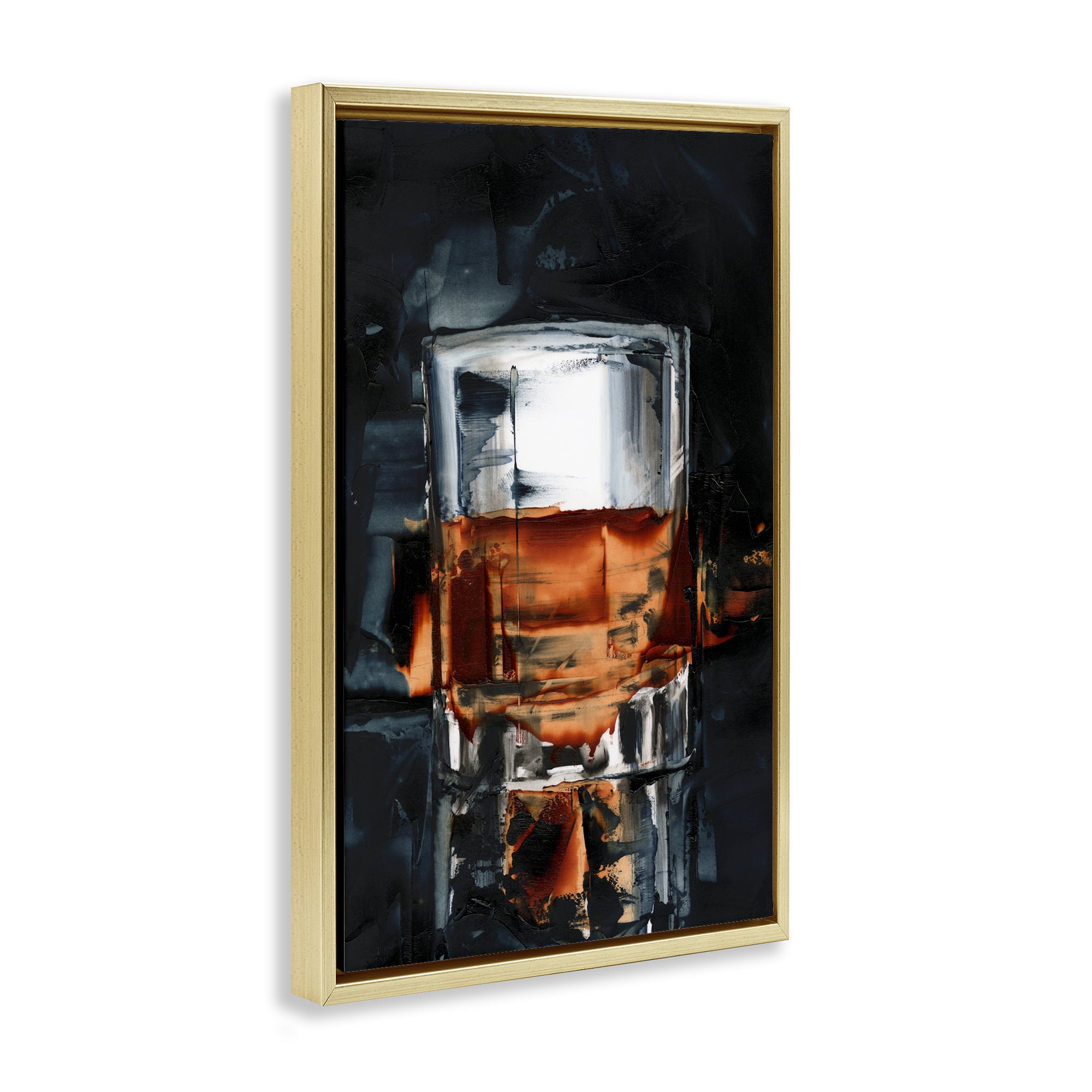 Stupell Industries Whiskey On Rocks Food & Beverage Painting Gold Floater Framed Canvas Art Print Wall Art, 17 x 25