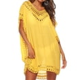 thumbnail image 1 of Vestido de playa con encaje, crochet hueco, cubierta para mujer, traje de baño, traje de baño, amarillo seitruly AP002503-04, 1 of 7
