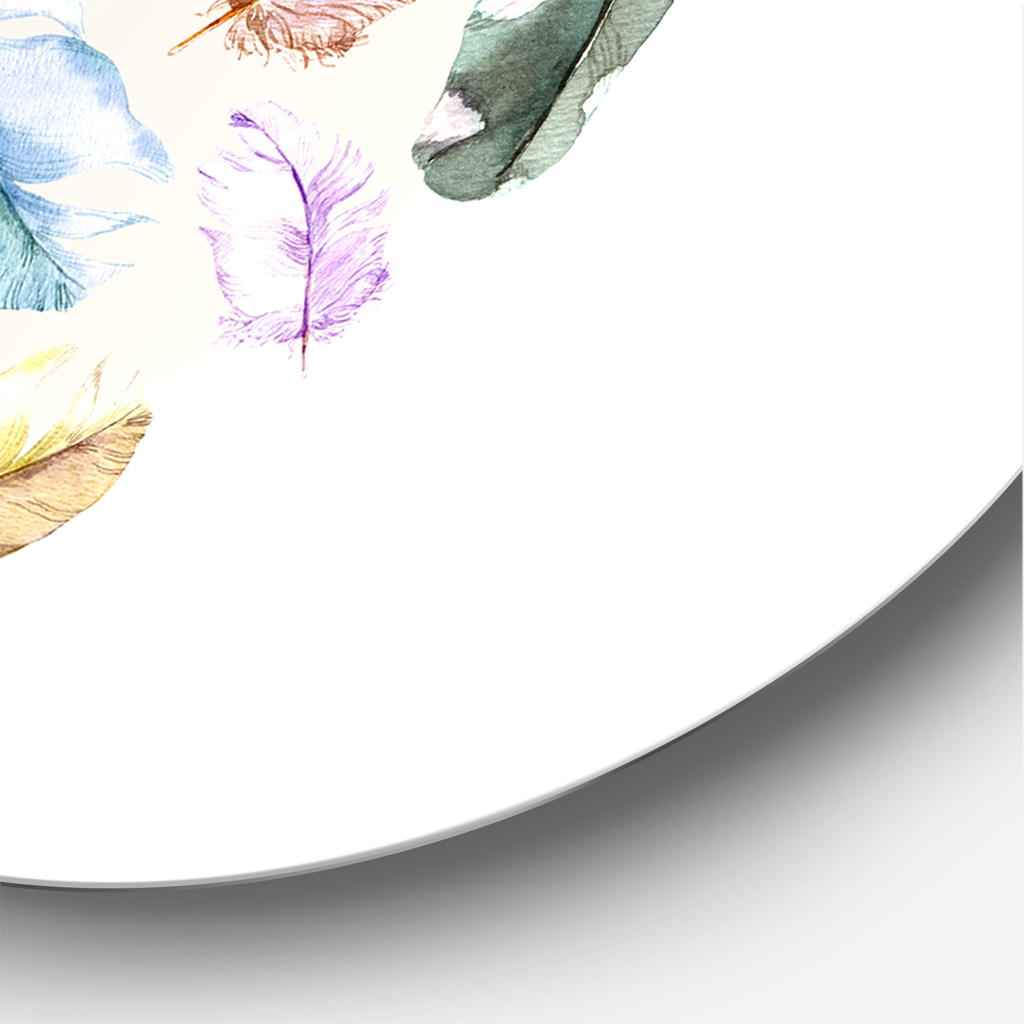 Designart 'Ancient Bird Feathers In Circle' Traditional Circle Metal Wall Art 29x29 - Disc of 29
