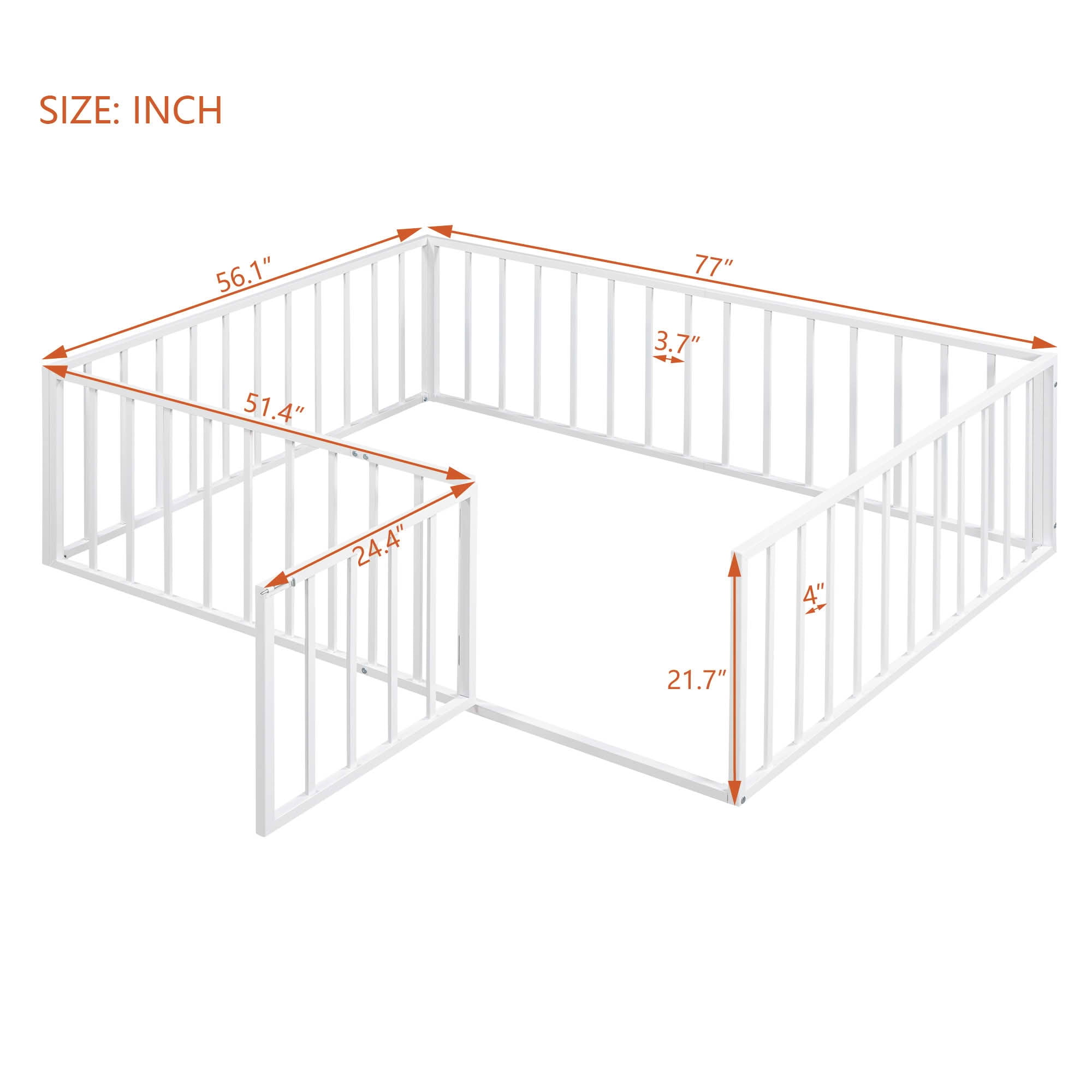 MAYEERTY Metal Floor Bed Frame with Fence and Openable Door Kids Play and Sleep Space