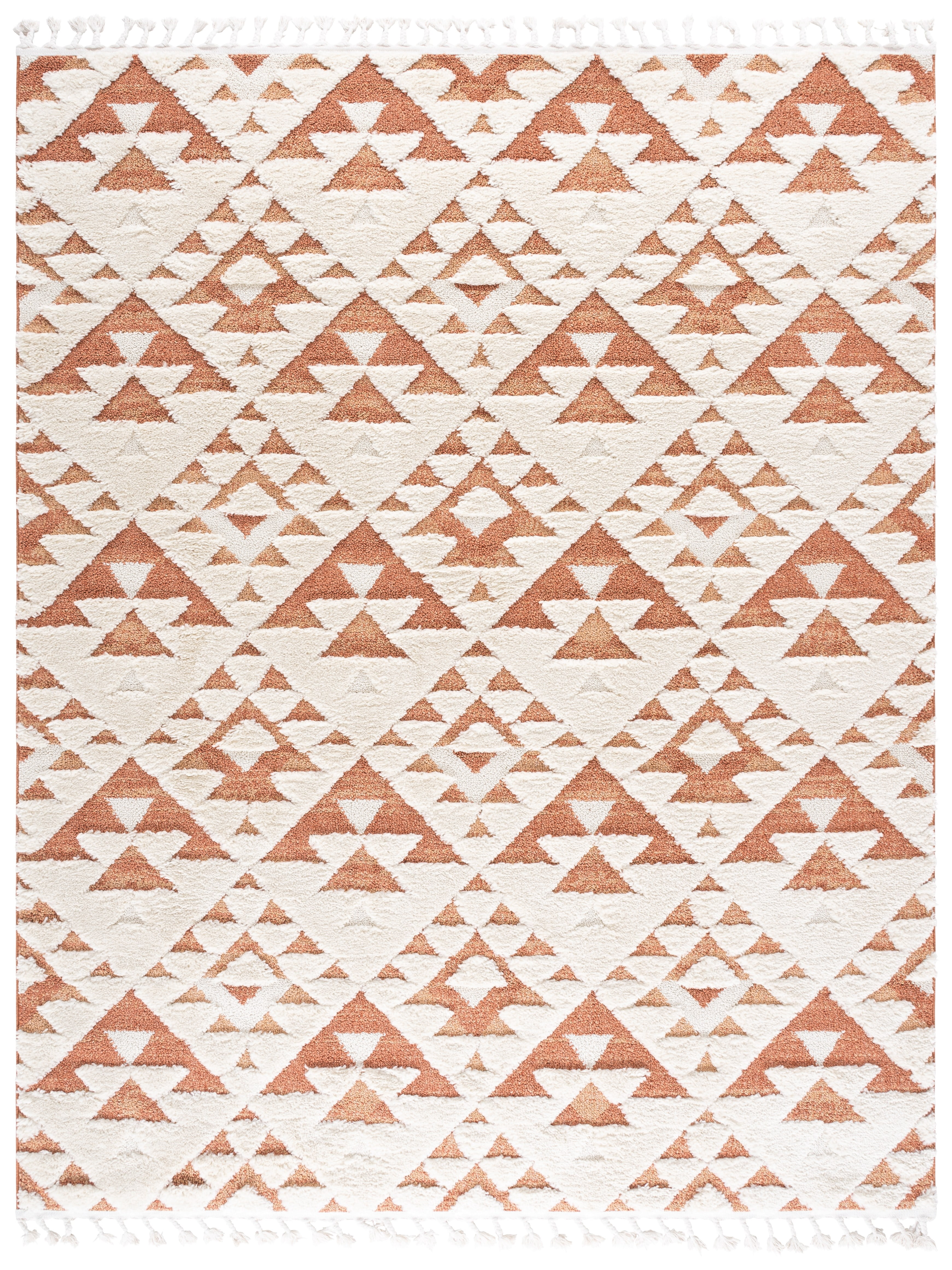 Safavieh Moroccan Tassel Larry Geometric Shag Area Rug, Ivory/Brick Rust, 10' x 14'