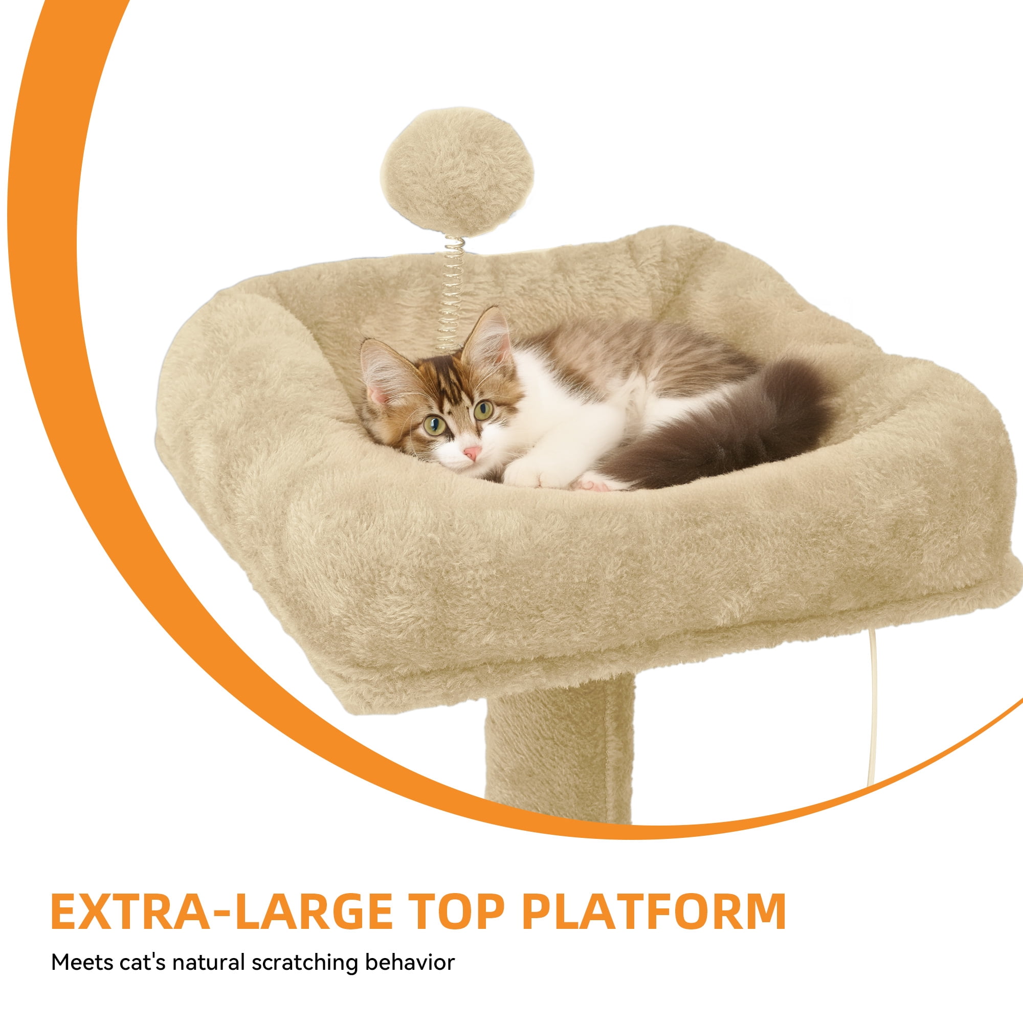 Uforic 75"Cat Tree for Large Cats ,Multi Level Play Tower Condo with Scratching Posts &Cat Caves & Comfortable Hammock, Pet Play Center, Beige