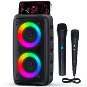 BONAOK Portable Karaoke Machine with 2 Handheld Microphones Speaker Lights TWS, AUX, Rechargeable