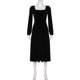 thumbnail image 5 of Vestido largo de terciopelo con encaje francés y cuello cuadrado para mujer, ajustado, de manga larga, negro, de cintura alta, elegante y elegante para fiesta, 5 of 6