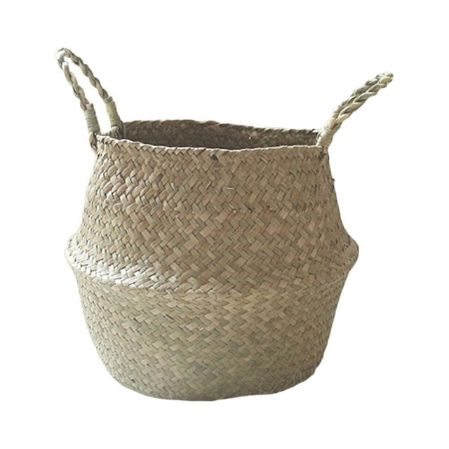 Cesta nórdica hecha a mano de ratán con algas marinas, cesta de almacenamiento con doble asa para flores y plantas, accesorios para el hogar y el jardín (talla M)
