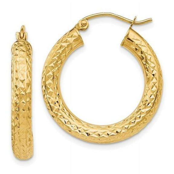 Primal Gold 14 Karat Yellow Gold Diamond-cut 4mm Round Hoop Earrings