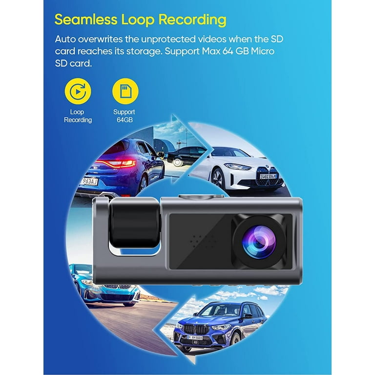 3 Channel Dash Cam Front and Rear Inside, 4 Inch 1080P Dash Camera for Cars  Three Way Triple Car Camera with IR Night Vision,Loop Recording, G-Sensor