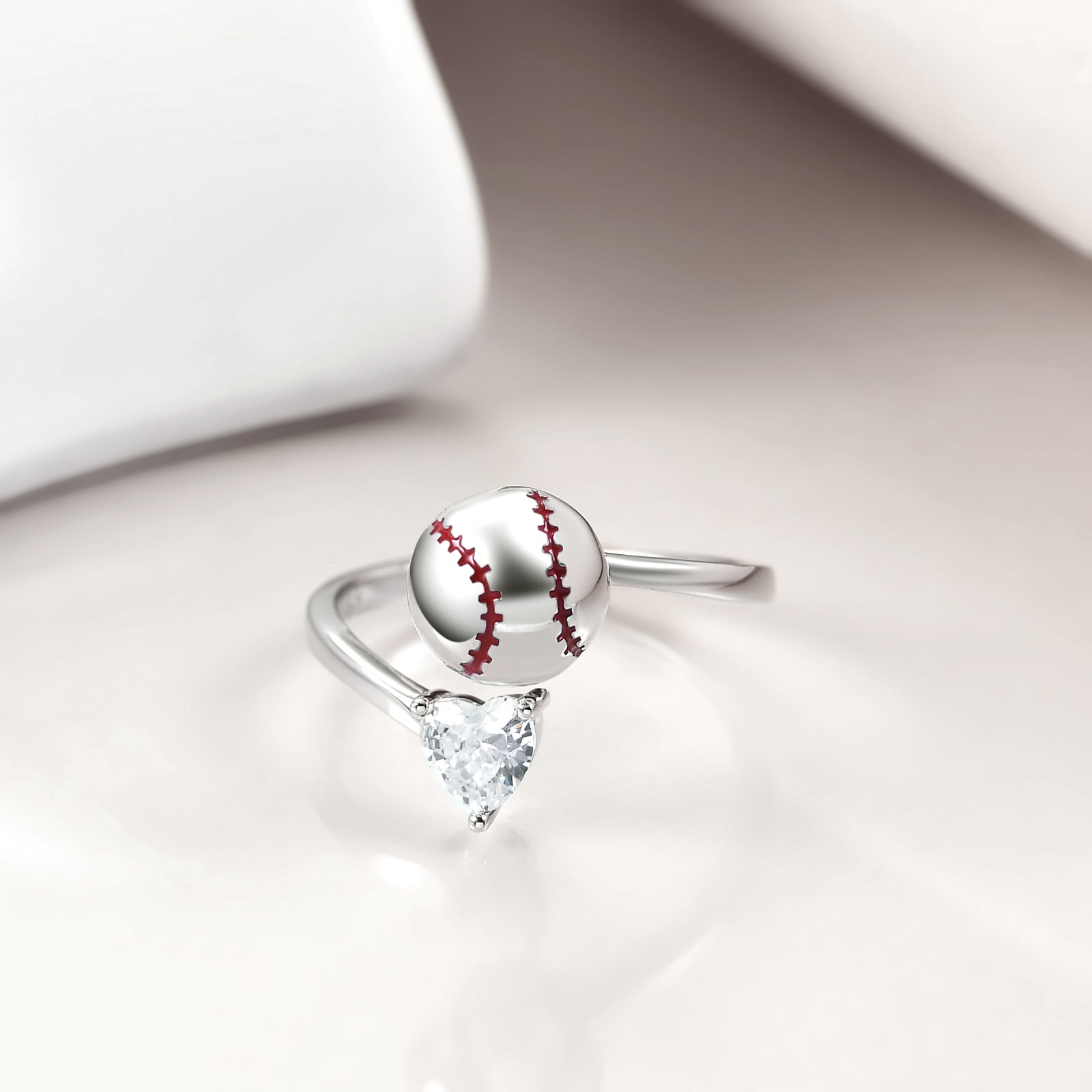 Baseball Rings Fidget Spinner Ring Sterling Silver Anxiety Stress Relieving Ring Adjustable Worry Free Band for Women