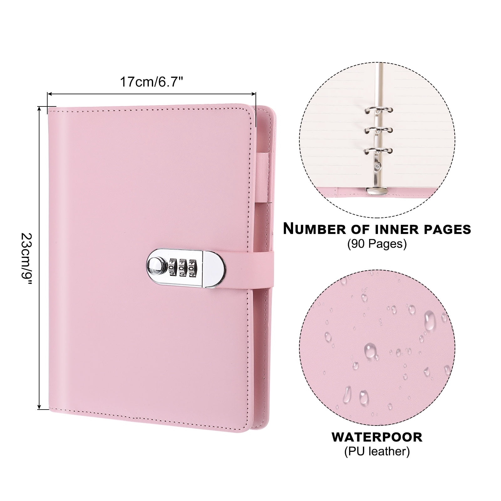 Unique Bargains Diary with Lock Journal Cute Notebook with Pen Card Slot A5 Pink