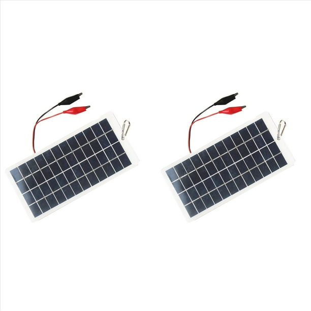 2X Panel Solar de Polisilicio de 5W 12V el Panel de Carga Impermeable PortáTil para Exteriores con Clips Puede Cargar la BateríA de 9-12V