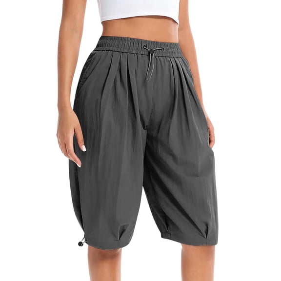 RQYYD Women's Elastic Waist Drawstring Harem Shorts Casual Summer Lightweight Loose Trousers with Pockets