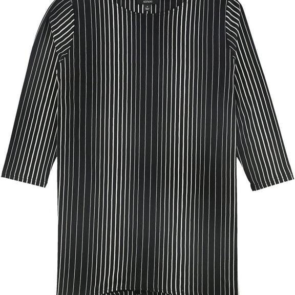 Alfani Womens Striped Swing Pullover Blouse, Black, X-Small