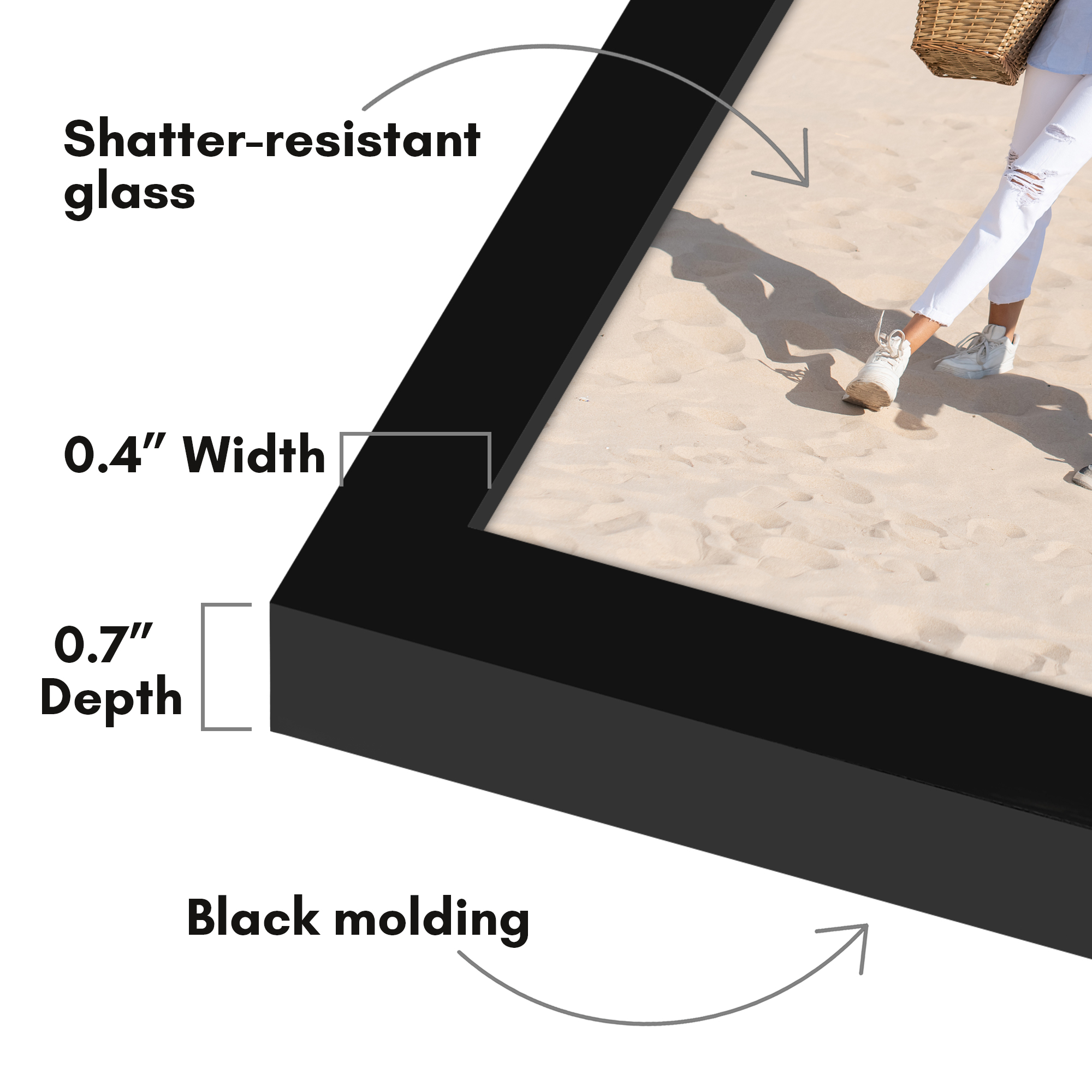 Americanflat 11x13 Picture Frame with Shatter-Resistant Glass Streamline Collection Thin Border Wall - Black