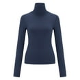 thumbnail image 3 of Holzkary Womens Mock Neck Long Sleeve T Shirts Seamless Tops Turtleneck Slim Fitted Fall Winter Top Basic Clothes 2025 Women's New Advanced Sense Slim Fashion Pure Wind High Neck Base Top Blue L, 3 of 8