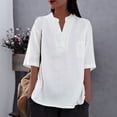 thumbnail image 2 of Taqqpue Womens Linen Shirts Casual Solid Color Short Sleeve Shirt Textured Collared Summer V Neck Work Dress Blouse, 2 of 4