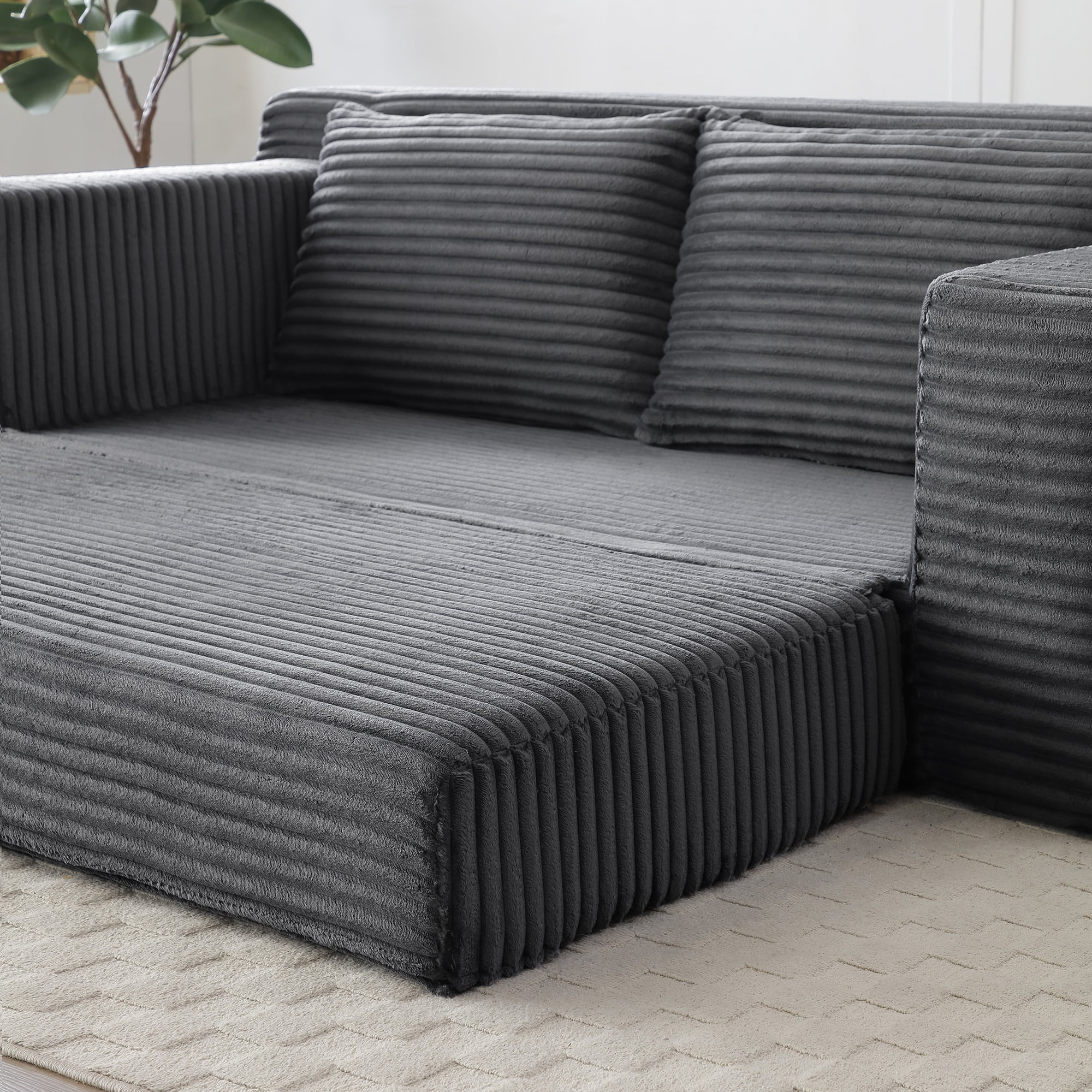 Miniyam Cloud Loveseat Sofa, 2 in 1 Convertible Folding Couch Bed, No Assembly Compressed Corduroy Floor Lounge Sofa for Apartment Office, Grey