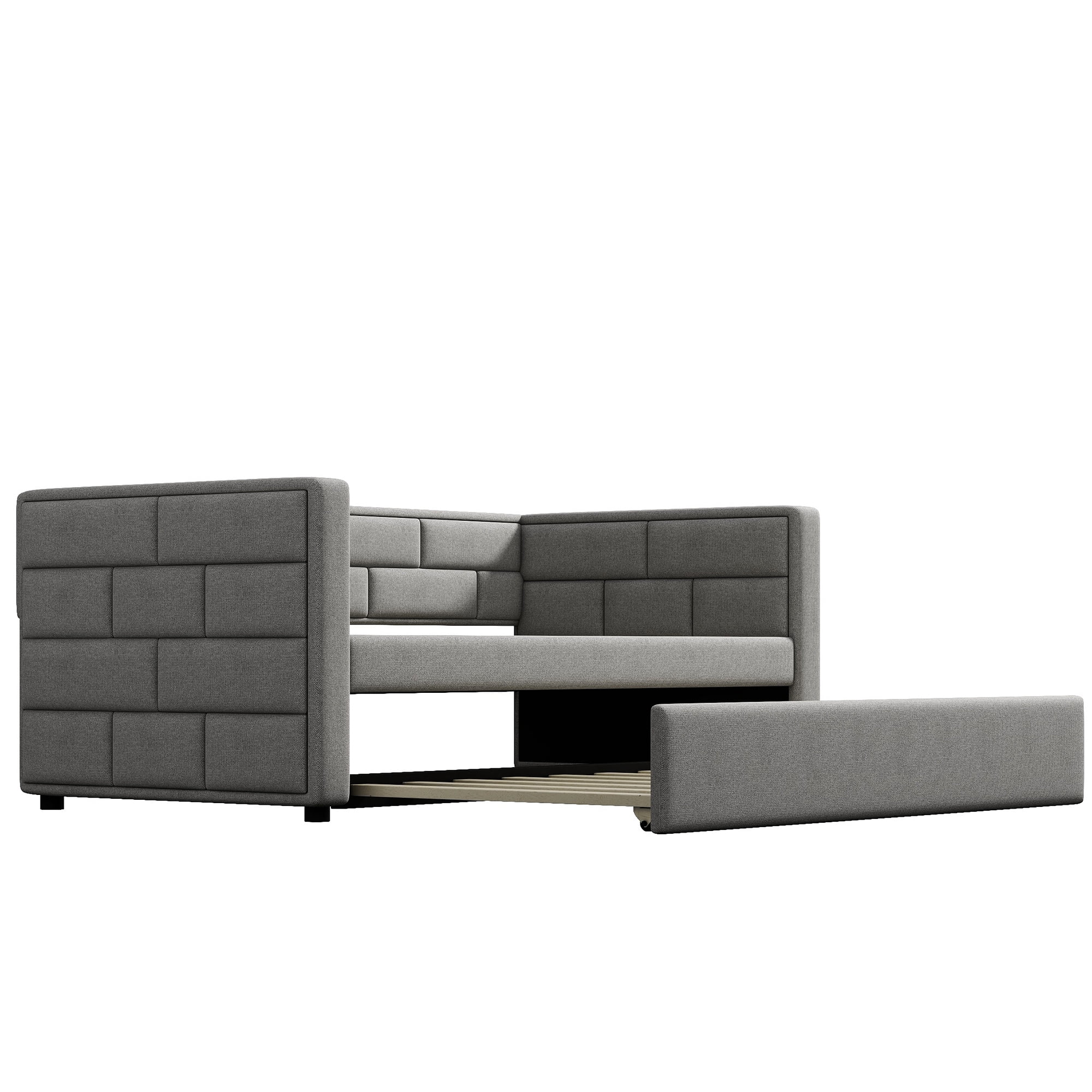 Euroco Upholstered Twin Size Daybed with Trundle, Gray