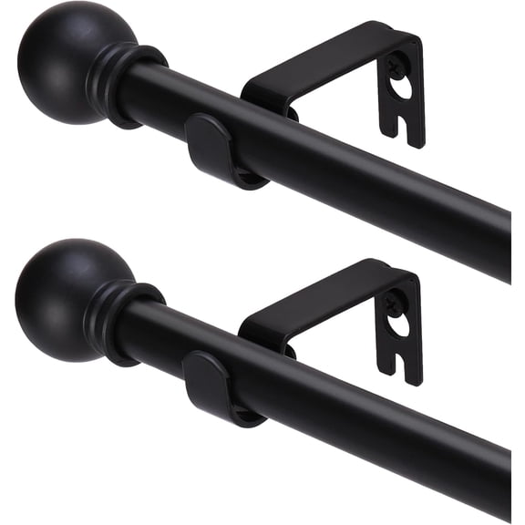 2 Pack Black Curtain Rods for windows 32 to 48 inch, 5/8 inch Splicing Heavy Duty Metal Curtain Rod Set with Brackets