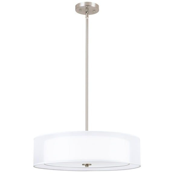 Kira Home Lindos 20" 3-Light Double Drum Chandelier   Glass Diffuser, Stem-Hung with Adjustable Height, Brushed Nickel