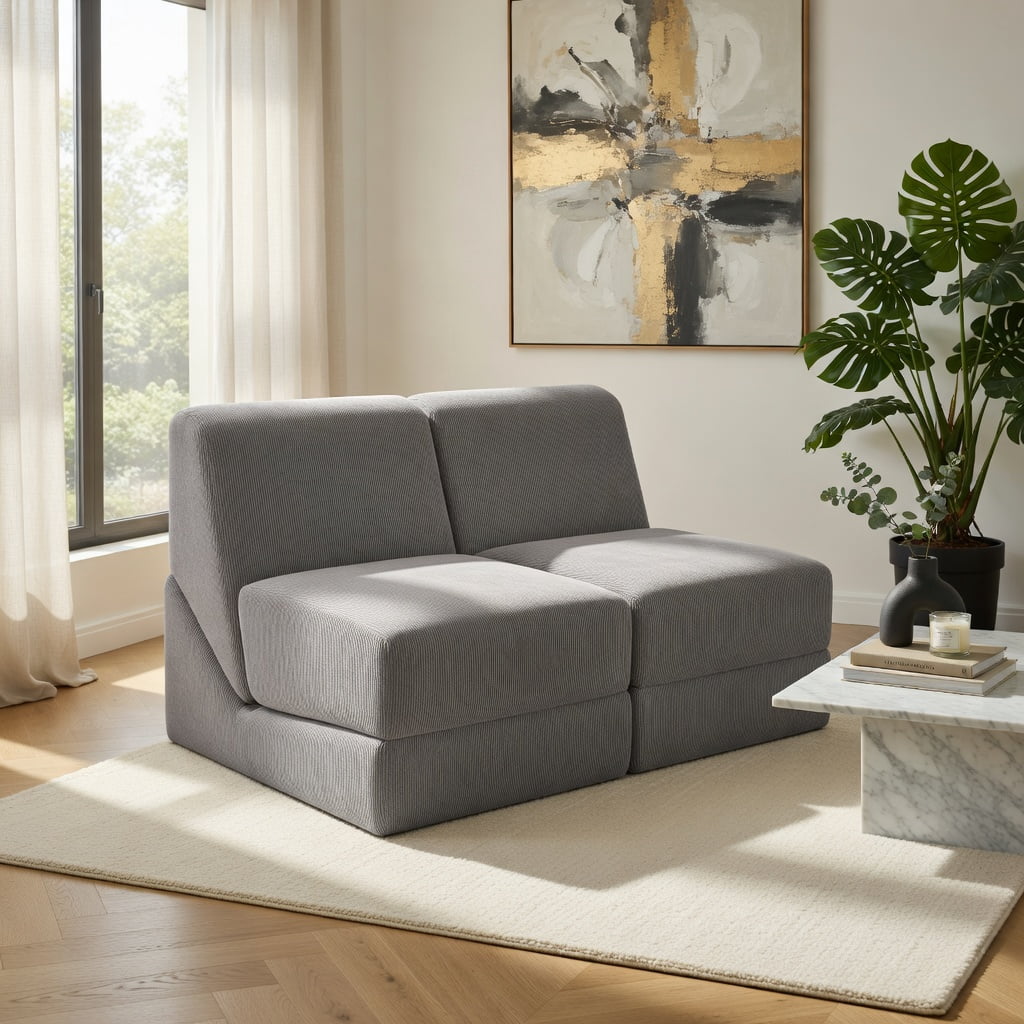 Hommoo 3-in-1 Folding Sofa Bed, Corduroy Convertible Lounger & Full-Size Guest Bed, Washable Zippered Cover, Gray