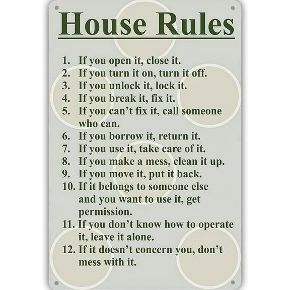 8 x 12 in Metal Tin Sign - House Rules Metal Sign Family Sign If You Open it Close it Home Wall Decor Funny Metal Sign 8x12inches