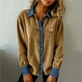 thumbnail image 4 of Olyvenn Womens Corduroy Shirts Casual Denim Patchwork Collared Corduroy Jacket Workout Oversized Long Sleeve Pullover Tops Khaki XL, 4 of 9