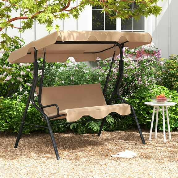 Spaco 3 Seat Outdoor Patio Canopy Swing with Adjustable Canopy, Patio Swing with Cushioned Steel Frame, Versatile Swing for Multiple Occasions as Patio, Poolside, Backyard, Etc, Beige