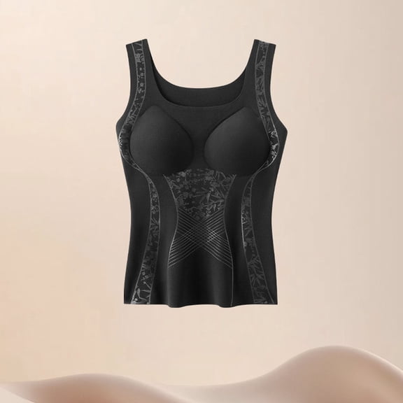 Wensltd Elastic Tank Top for Women Seamless Printed Pattern Built In Bra Sleeveless Thermal Top Multicolor