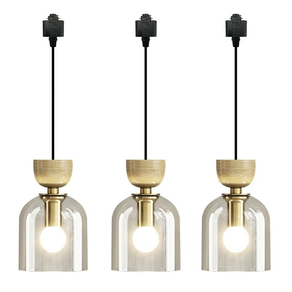 Kiven H-Type Track Lighting, 3-Light Modern Halo Track Pendant Light with Glass Lampshade, Track Light Pedant,Cord length 39.4"