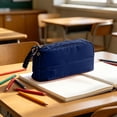 thumbnail image 5 of Hyknon Large Capacity Pencil Case Pen Pouch, Multi-layered Pencil Holder with Handle, Stationery Bag with Zipper, Portable Pen Pouch for Women Adult, Durable Storage Organizer for College, Dark Blue, 5 of 6