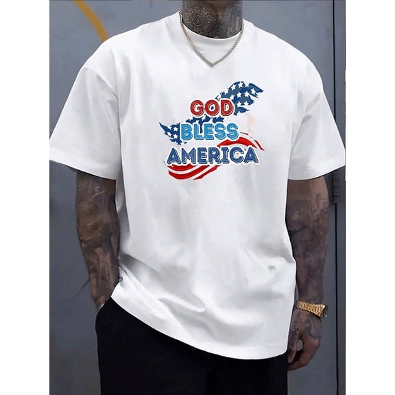 God Bless America Graphic Men's Pattern Printed Cotton TShirt Patriotic Casual Tee,Soft & Breathable Fabric For Everyday Wear,Great Gift Choice For Him!