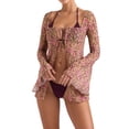 thumbnail image 1 of VISgogo Camisa de playa con amarre para mujer, estampado floral/manga acampanada de color sólido con cuello cuadrado VISgogo moda, 1 of 5